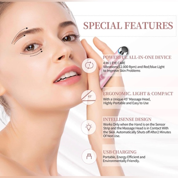 New! Eye & Face Massage Tool Wand Pen, Eye Lift Wand Heated Warm, Vibration, Fir - Picture 3 of 17